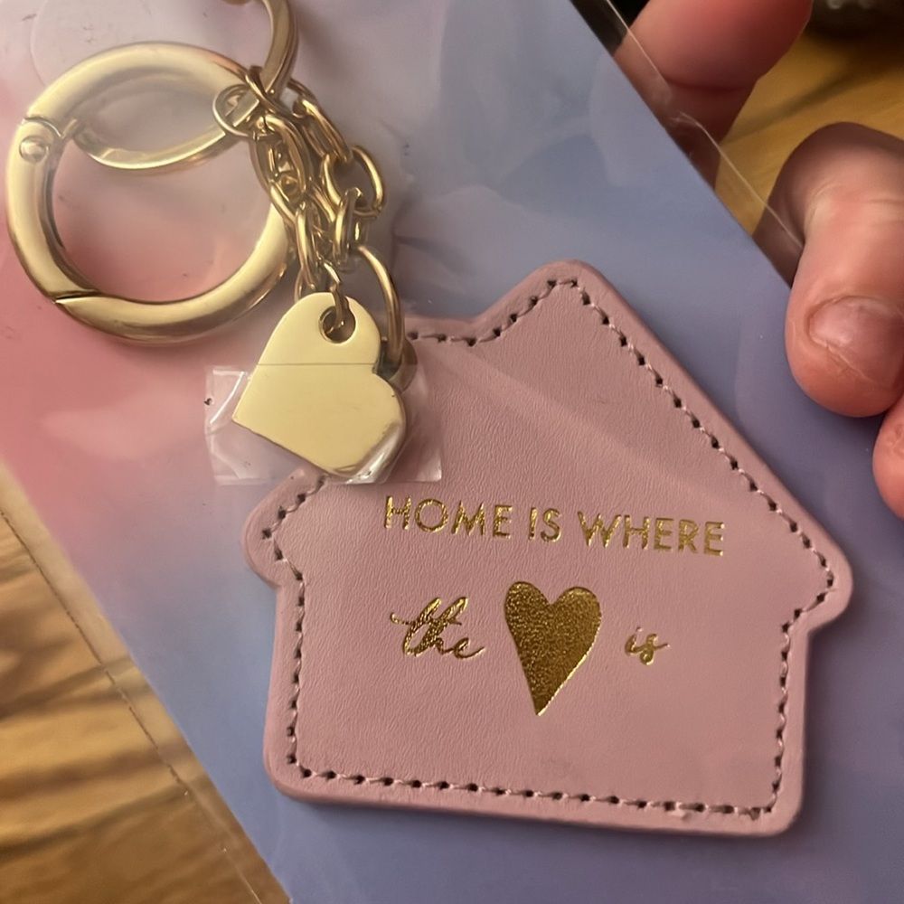 NWT Pink & gold Home is where the heart is Miss to Mrs vegan leather key ring